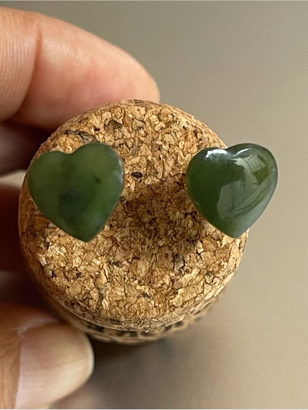 Vintage Stud Heart Jade or Nephrite Jade Earrings.